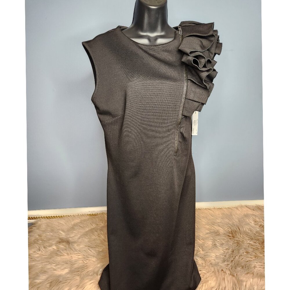 NWT STUNNING FRILL SHOULDER BODYCON DRESS BY TUCK-LARGE